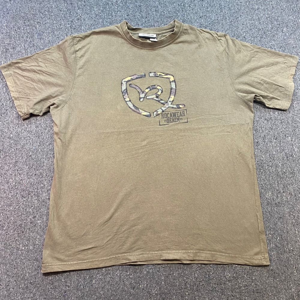 Rocawear TShirt Sz 3XL Mens Green Y2K Streetwear Camo Logo Graphic Tee